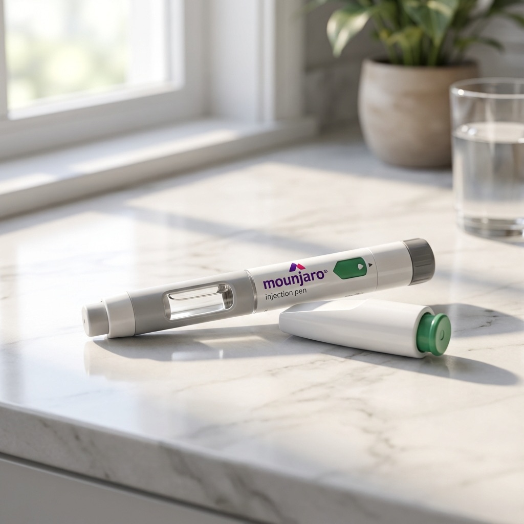 Mounjaro injection pen on a clean surface