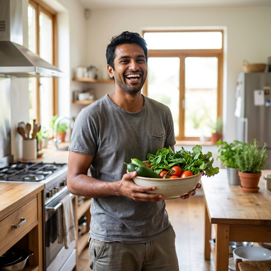 Man preparing fresh, healthy food in kitchen